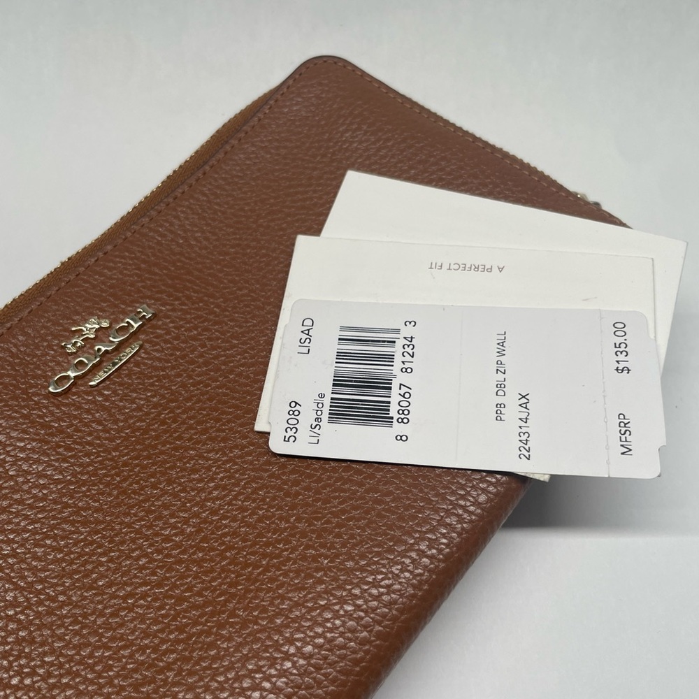 Coach Double Zip Wallet Wristlet – Chestnut Brown Pebbled Leather w/ Tags - Picture 11 of 15